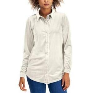 Charter Club Petite Velour Collared Button-Down Shirt Cloud PM